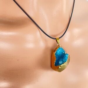 Blue and Gold Geode Pendant Necklaces